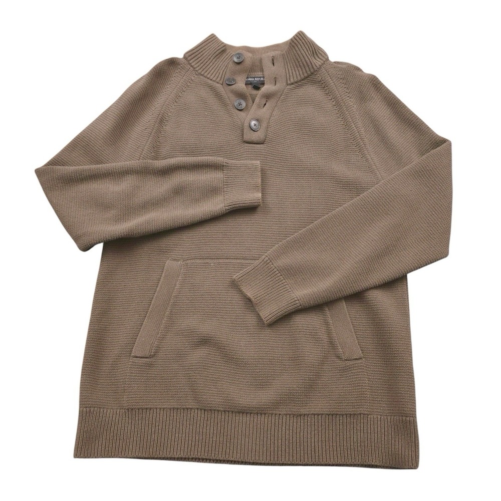 Banana Republic Sweater Mens M Brown Henley Mock Neck Pocket Cotton Pullover